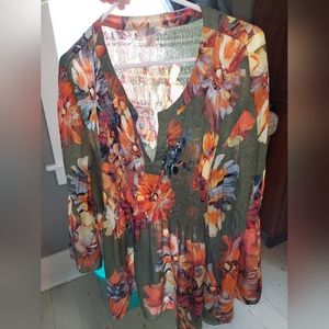 Spense Women's Plus size 3x Sheer FALL Blouse with bell sleeves